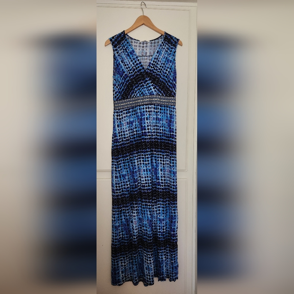 Spense Women's Maxi Dress Sleeveless Stretchy Blue‎ Black White Size Large
